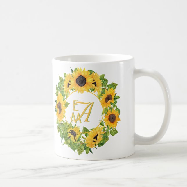 Mug Motif de tournesols monogrammés Décoratif (Droite)
