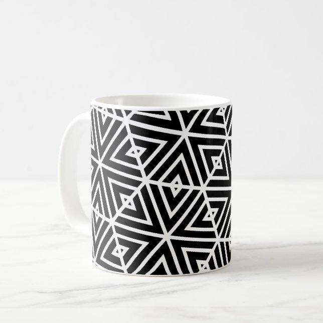 Mug Motif de triangles noir Hexagon blanc (Devant gauche)