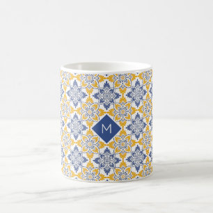 Mug Motif de tuiles portugaises Monogramme personnalis
