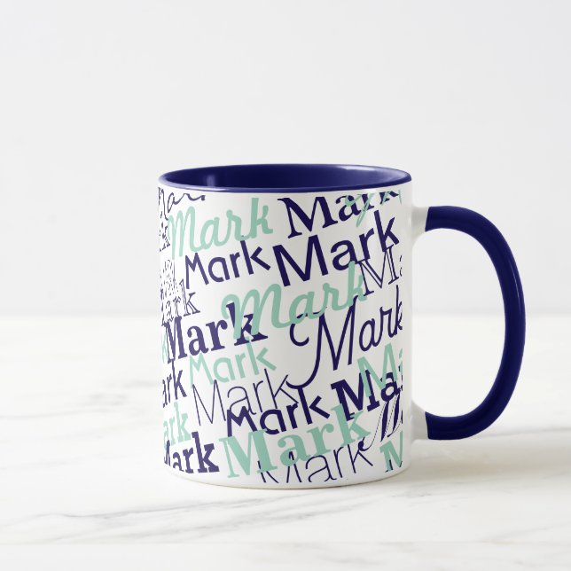 Mug Motif de typographie de prénom moderne bleu (Droite)