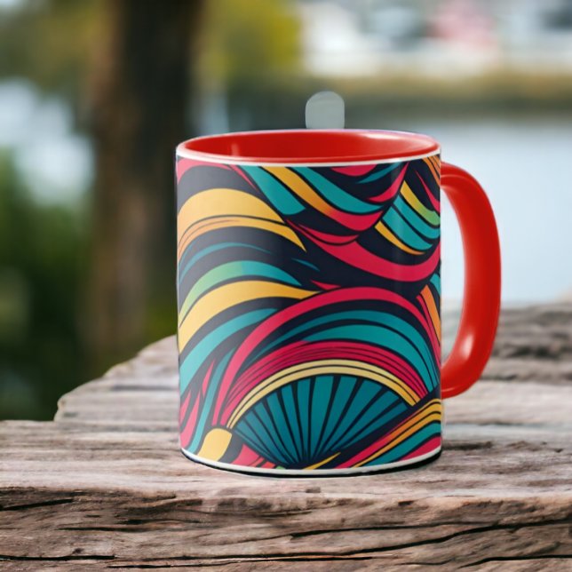 Mug Motif de vague Abstrait coloré (Colorful Abstract Wave Pattern Mugs from Ricaso. Fun coffee cups to brighten your morning. )