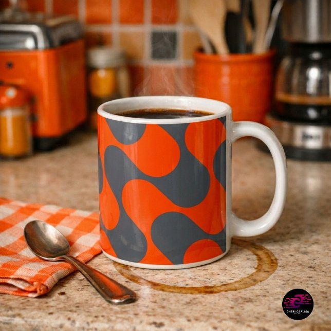 Mug Motif de vague de mode rétro orange (Funky coffee mug. Serious personality.)