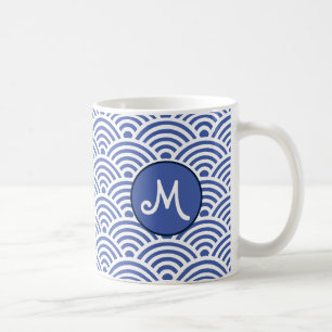 Mug Motif de vague japonais Seigaiha avec Monogramme