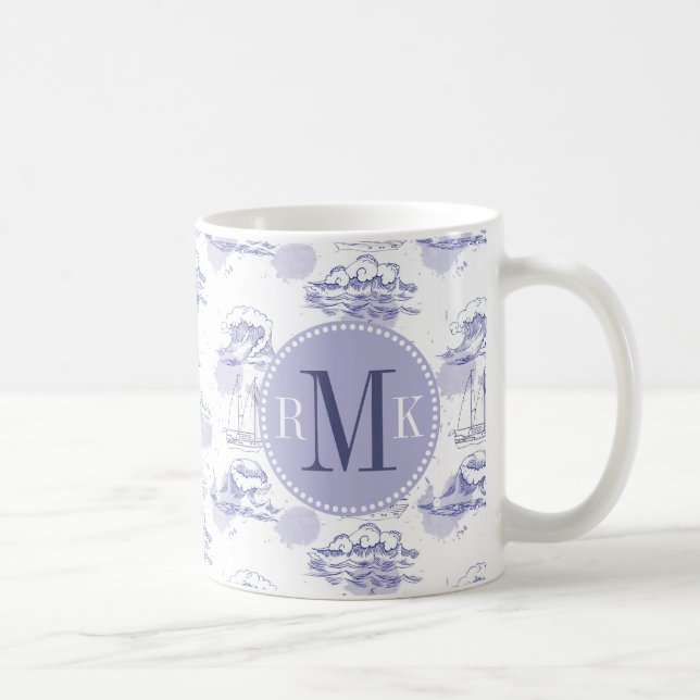 Mug Motif de vagues et de bateaux d'aquarelle (Droite)