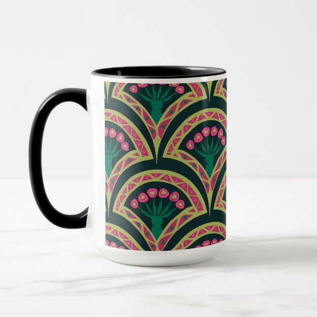 Mug Motif de ventilateur floral rose et vert (Gauche)