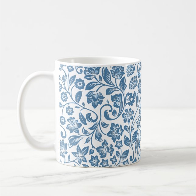 Mug Motif de vignes florales bleues et blanches ornées (Gauche)