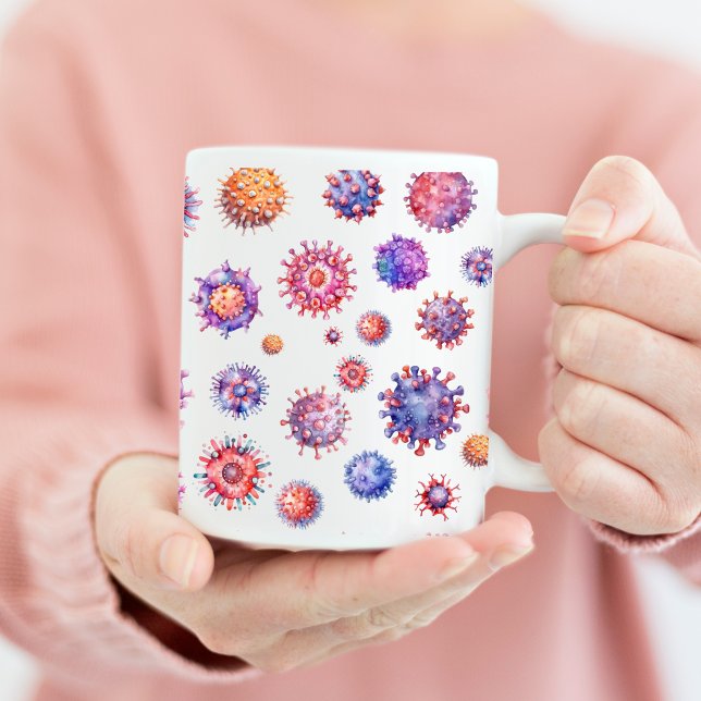 Mug Motif de virus bactérien à l'aquarelle (Colorful virus pattern coffee mug)