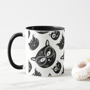 Mug Motif de visage de chat noir avec des lunettes fun