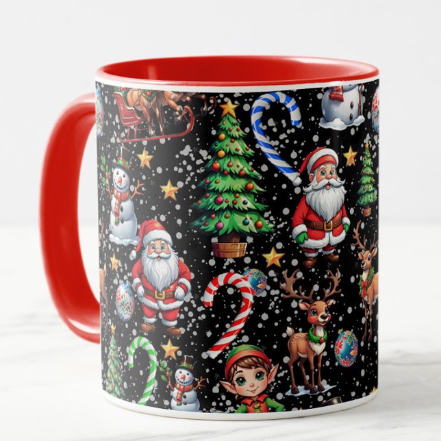 Mug Motif décoratif de Noël sur fond noir (Créateur téléchargé)