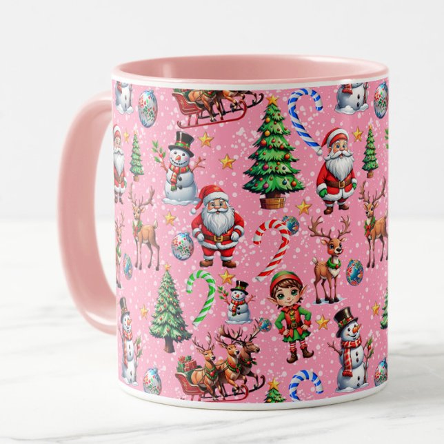 Mug Motif décoratif de Noël sur fond rose (Créateur téléchargé)