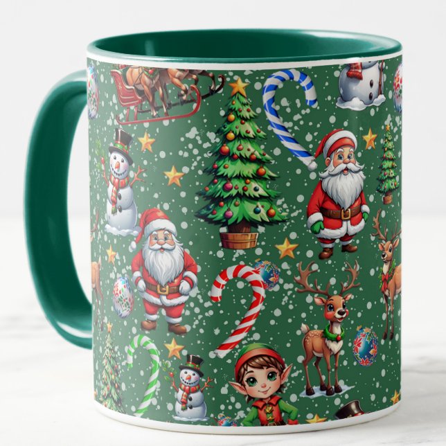 Mug Motif décoratif de Noël sur fond vert (Créateur téléchargé)