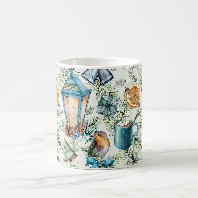Mug Motif d'éléments de Noël à l'aquarelle sarcelle (Centre)