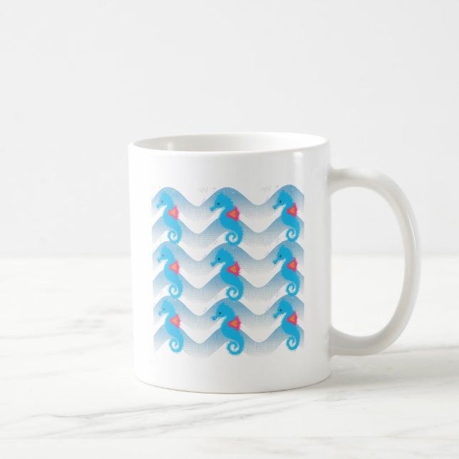 Mug Motif Des Chevaux De Mer Et Des Vagues Bleues (Droite)