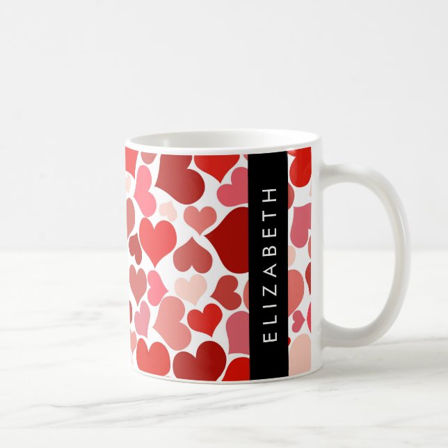 Mug Motif Des Coeurs, Coeurs Rouges, Amour, Votre Nom (Droite)