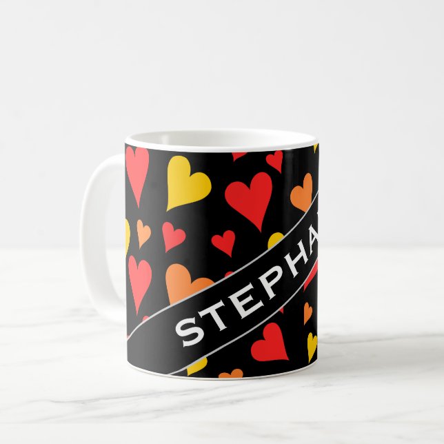 Mug Motif des Coeurs rouge, orange et jaune flotta (Devant gauche)