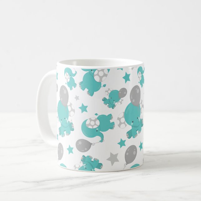Mug Motif Des Eléphants Bleus, Eléphants Mignons, Étoi (Devant gauche)