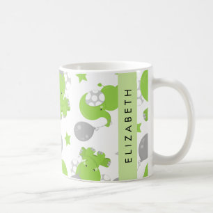 Mug Motif Des Eléphants Verts, Étoiles, Votre Nom