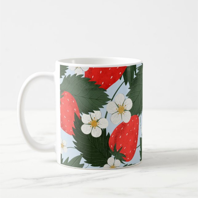 Mug Motif d'été avec fraises. Laine de fraises (Gauche)