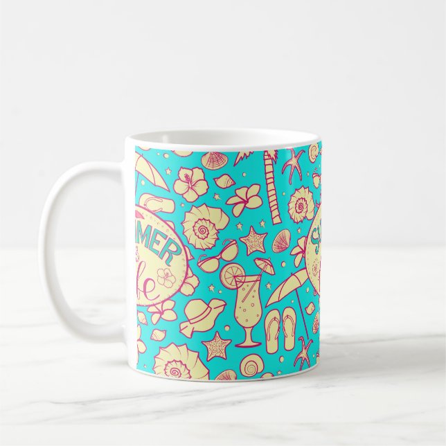 Mug Motif d'été sur arrière - plan turquoise : paraplu (Gauche)