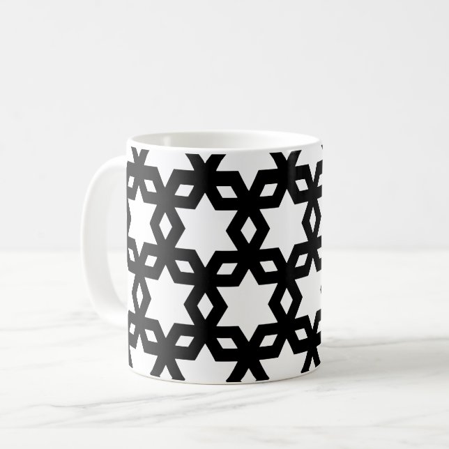 Mug Motif d'étoiles de Cool géométrique en noir blanc (Devant gauche)