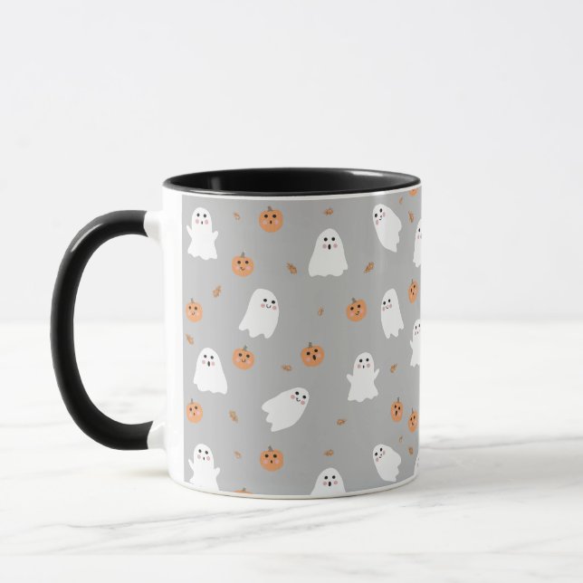 Mug Motif d'Halloween gris et gris Citrouille (Gauche)