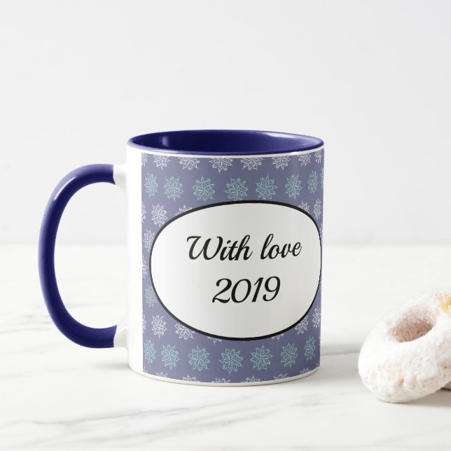 Mug Motif d'hiver Flèches bleues et blanches (Avec donut)