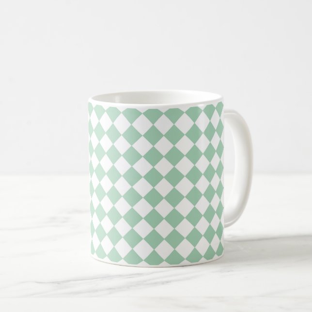 Mug Motif diamant à carreaux vert et blanc (Devant droit)