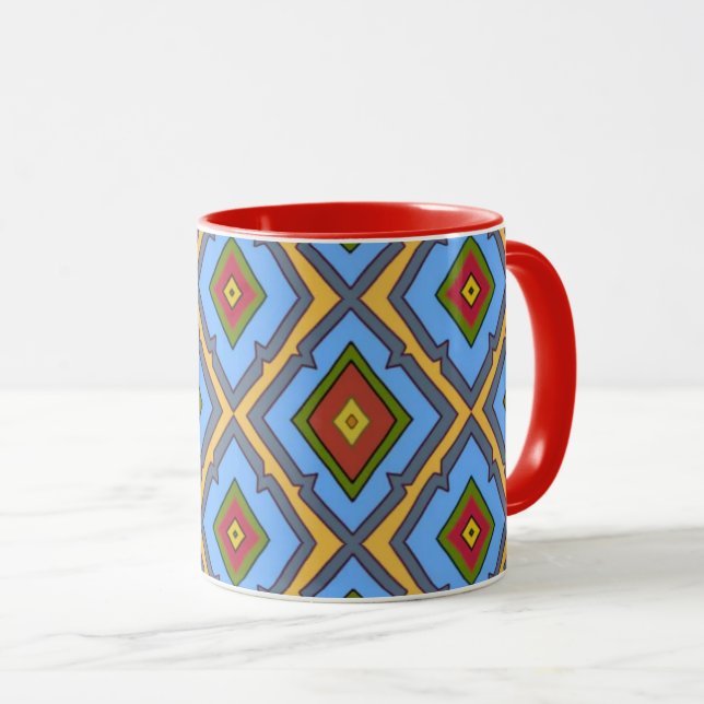 Mug Motif diamant bleu rouge jaune vert  (Devant droit)