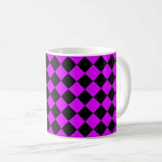 Mug Motif diamant damier noir violet (Devant droit)