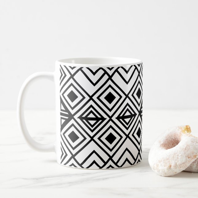 Mug Motif diamant géométrique noir et blanc   (Avec donut)