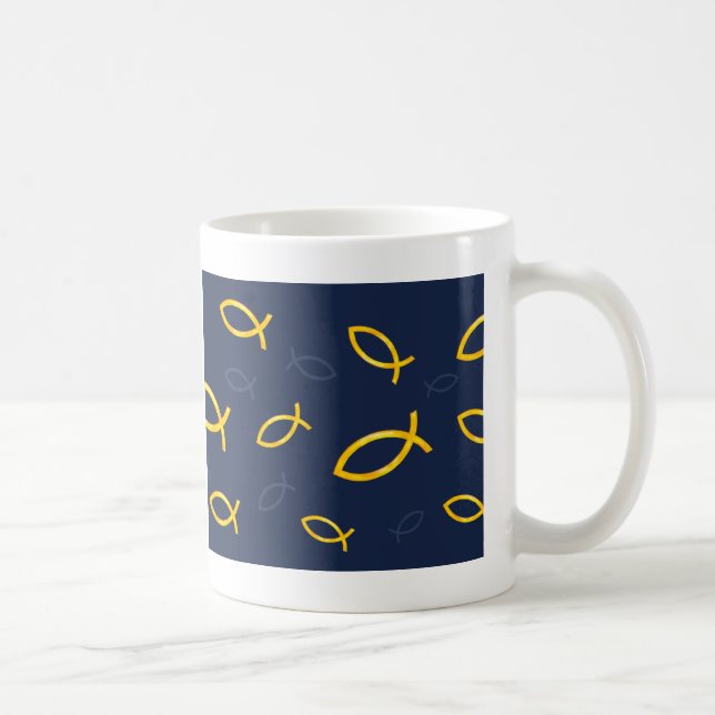 Mug Motif d'Ichthus d'or sur l'arrière - plan de bleu (Droite)