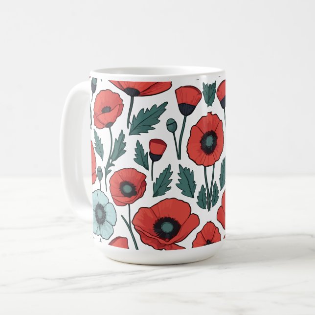 Mug Motif d'illustration des fleurs de coquelicots rou (Devant gauche)