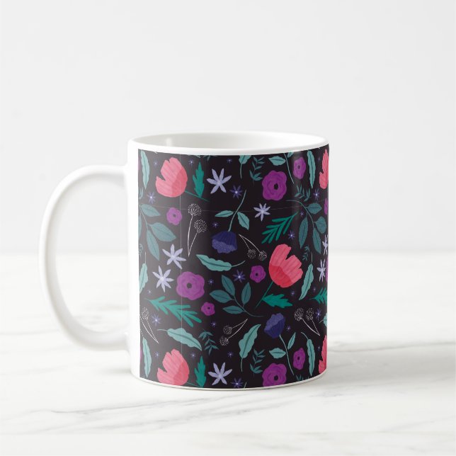 Mug Motif d'illustrations florales rose et violet (Gauche)