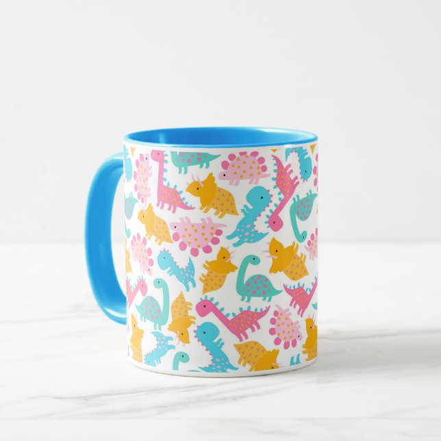Mug Motif Dinosaur rose et Turquoise (Devant gauche)