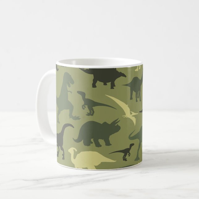 Mug Motif Dinosaure, Silhouette Dinosaure, Dino Vert (Devant gauche)