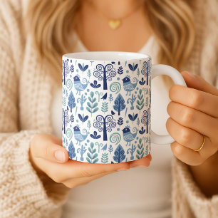 Mug Motif d'oiseau et de botanique de l'art folkloriqu