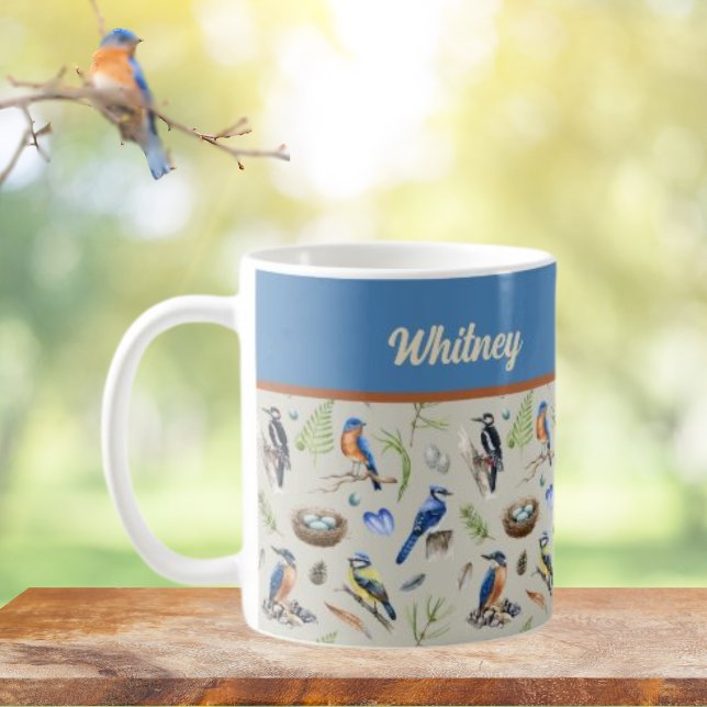 Mug Motif d'oiseau Martin-pêcheur, Geai bleu, Pic Nom (Créateur téléchargé)