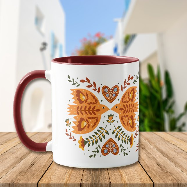 Mug Motif d'oiseaux nordiques en Maroon et or (Créateur téléchargé)