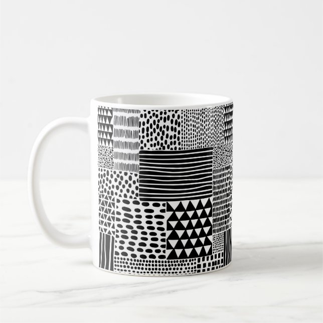 Mug Motif doodle noir et blanc sans couture. Dessin ma (Gauche)