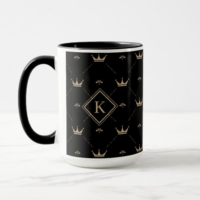 Mug Motif doré moderne Monogramme initial Noir (Gauche)