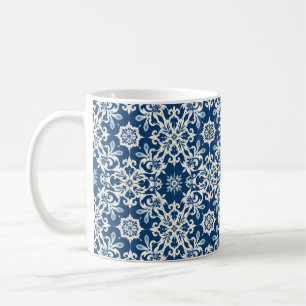 Mug Motif d'ornement bohème en blanc-bleu vintage