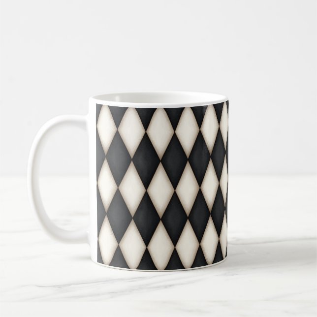 Mug Motif du chèque diamant Arlequin noir et blanc (Gauche)