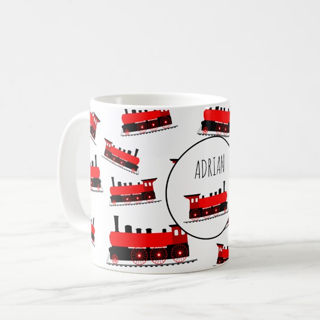 Mug Motif du train à vapeur rouge Nom Customisé (Devant gauche)