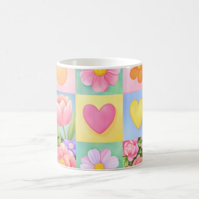 Mug Motif élégant de damier floral abstrait (Centre)