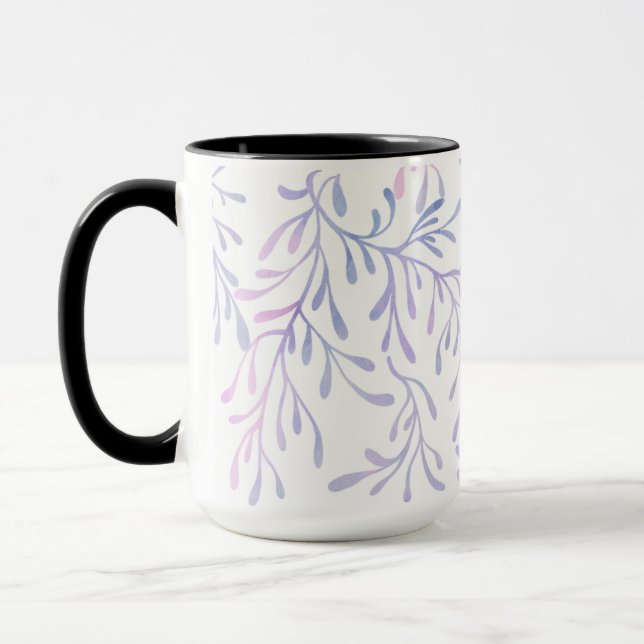 Mug Motif élégant de feuille botanique violette et ble (Gauche)