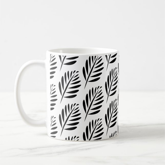 Mug Motif élégant de feuille en noir et blanc (Gauche)