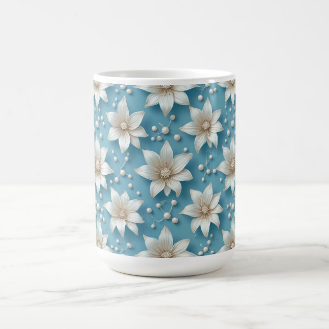 Mug Motif Élégant de Fleur Blanche avec Perles (Centre)