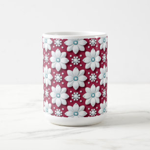 Mug Motif élégant de fleurs blanches sur fond magenta