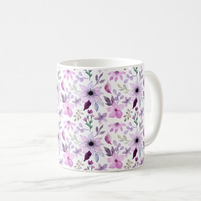 Mug Motif élégant de fleurs roses et violettes (Devant droit)