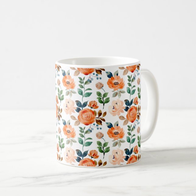 Mug Motif élégant et sans couture de fleurs à l'aquare (Devant droit)